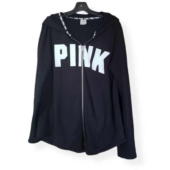PINK Victoria's Secret Tops - PINK Victoria's Secret Black Zip Up Hoodie Jacket